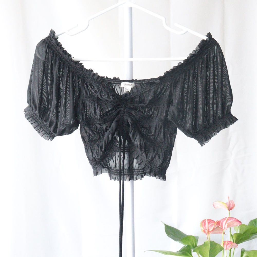 COPY - BLACK SHEER RUCHEED ADJUSTABLE CROP TOP
